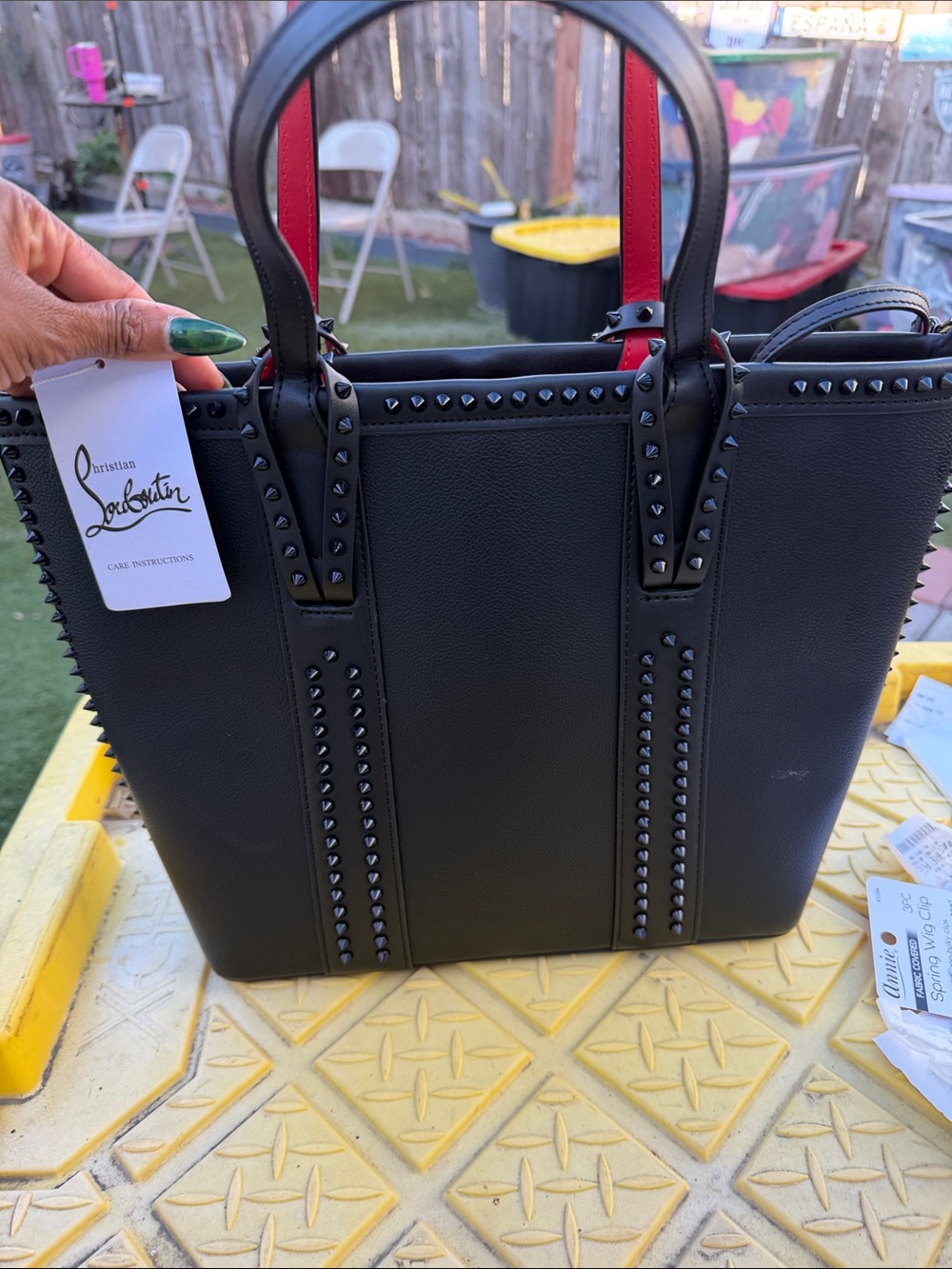Christian Louboutin Black Tote with Red Trim and Stud Accents - Picture 5 of 5